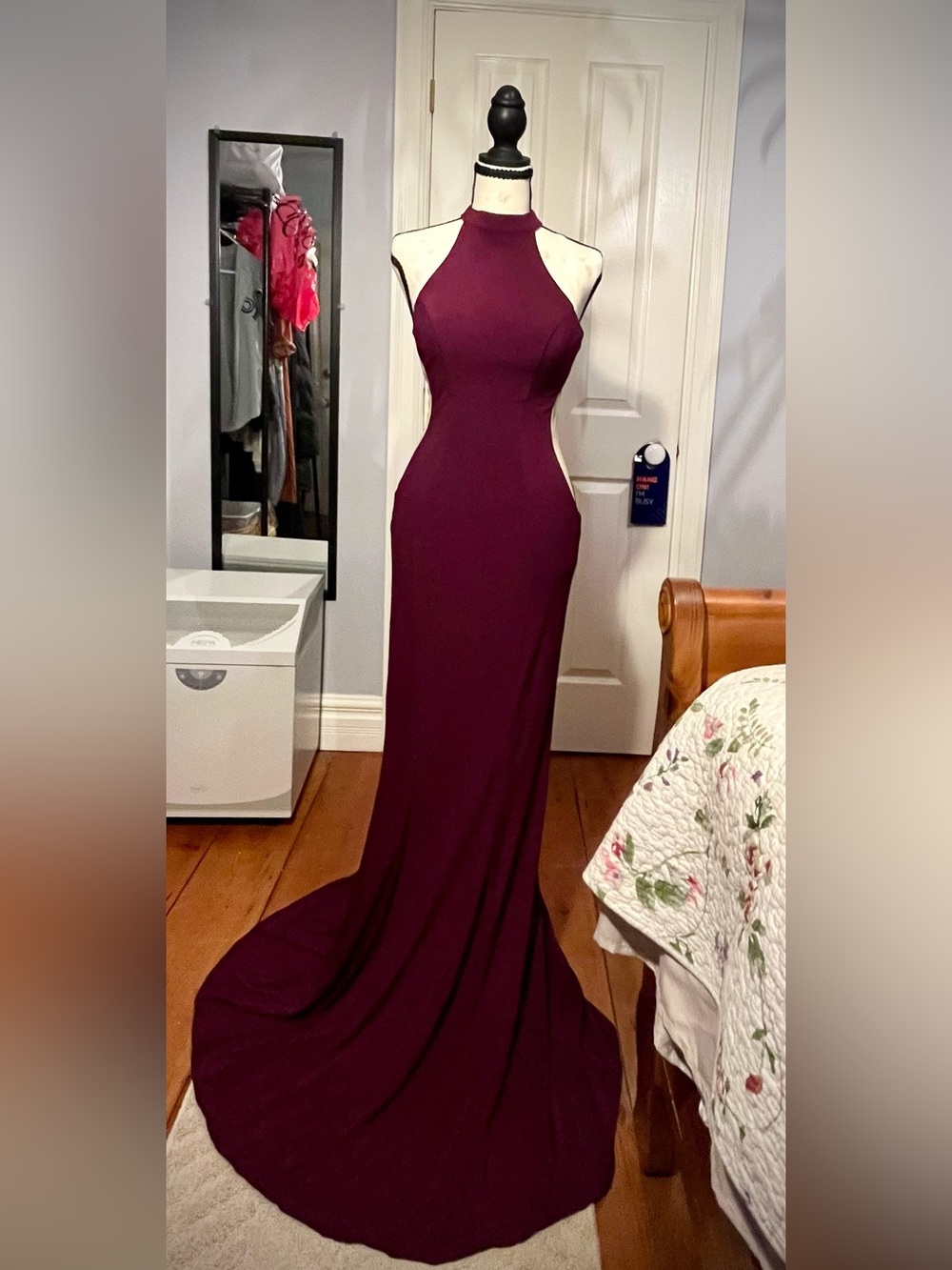 Halter Neck Burgundy Evening Gown